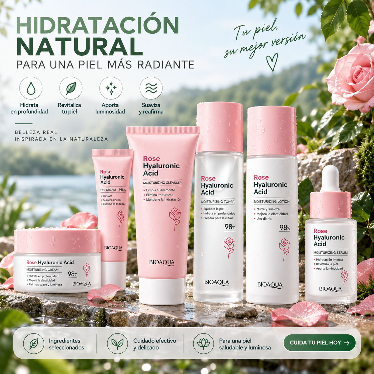 Kit de skincare de rosas y ácido hialurónico Bioaqua